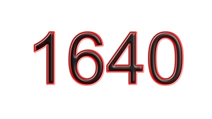 red 1640 number 3d effect white background