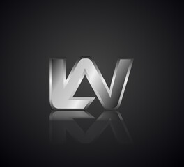Modern Initial logo 2 letters Silver Metal Chrome simple in Dark Background with Shadow Reflection LW