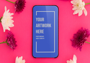 Phone with Flowers Mockup