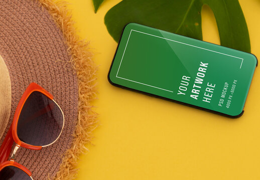 Phone with Beach Theme Mockup