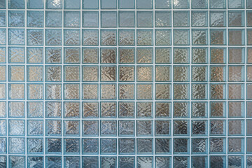Glass block wall closeup for background, Transparent brick glass wall