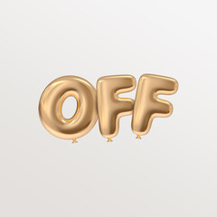 Off word 3D illustration golden letters isolated typography with balloon style realistic rendered floating for sale concept illustration in white 
