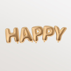 Happ word 3D illustration golden letters isolated typography with balloon style realistic rendered floating for design concept illustration in white 