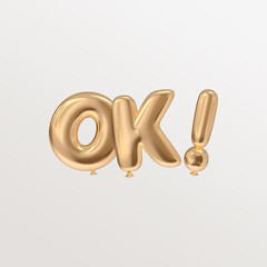 OK graphic letter 3D illustration golden letters isolated typography with balloon style realistic rendered concept illustration in white 