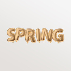 Spring letter 3D illustration golden letters isolated typography with balloon style realistic rendered concept illustration in white 
