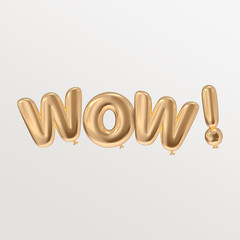 Wow letter 3D illustration golden letters isolated typography with balloon style realistic rendered concept illustration in white 