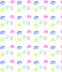 Abstract pattern of watercolor stains, pink, green, blue, beige color. Can be used for backgrounds, postcards, web design and textile patterns.