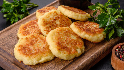 Potato Cakes. Vegetable fritters, latkes, hash browns. Vegetable pancakes