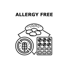 Allergy Free Eat Vector Icon Concept. Bread And Pastry Cookies Baked From Gluten-free Flour, Natural Food And Ingredient, Allergy Free Eat. Bakery Product Nutrition Black Illustration