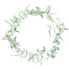 Watercolor wreath with eucalyptus