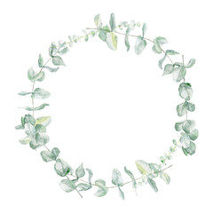 Watercolor wreath with eucalyptus