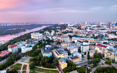 Aerial panorama of Old Kyiv, Ukraine, before the Russian invasion