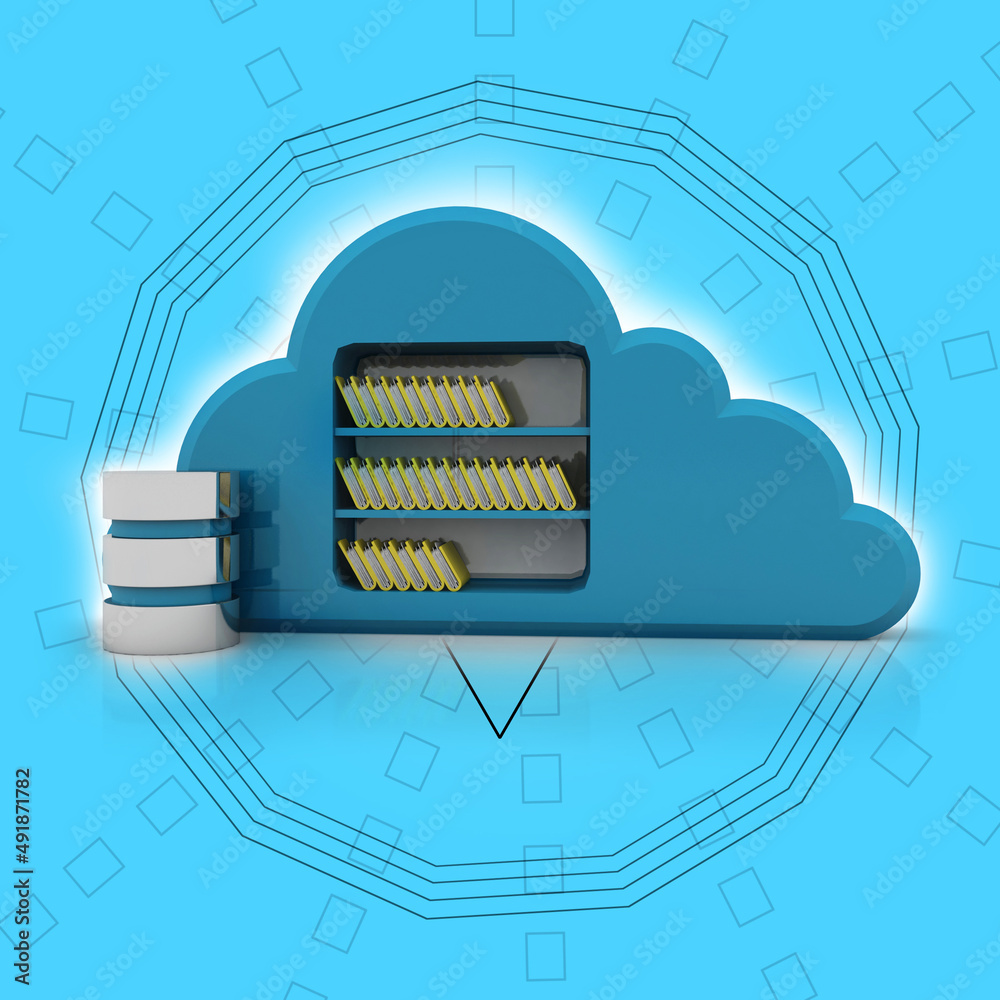 Poster 3d rendering database storage data base with cloud folder storage