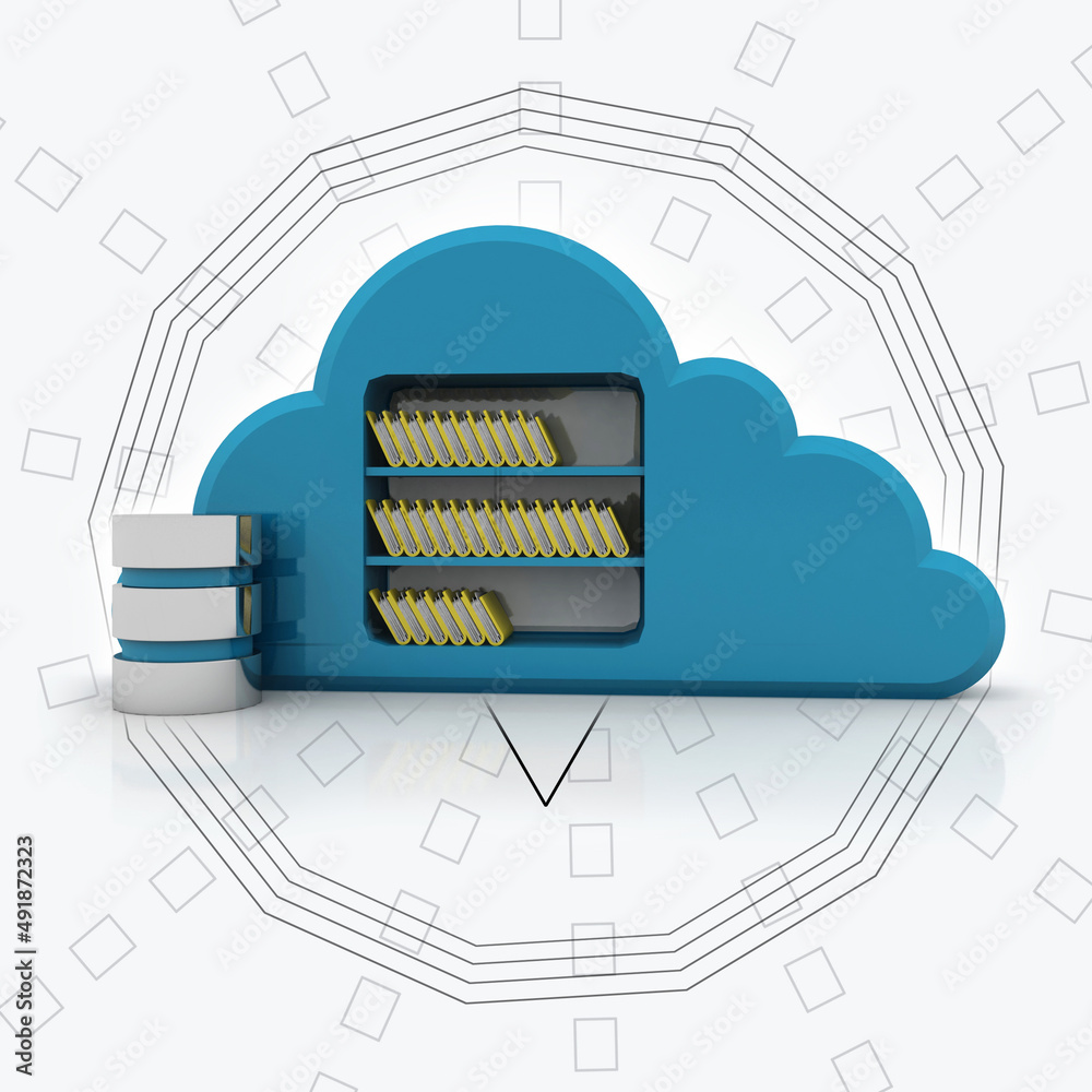Poster 3d rendering database storage data base with cloud folder storage
