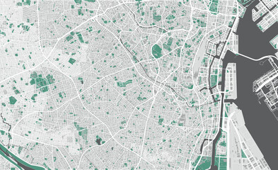 Detailed map of southern Tokyo, Japan