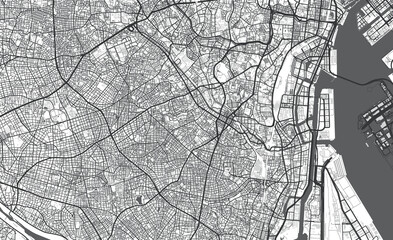 Fototapeta na wymiar Detailed map of southern Tokyo, Japan