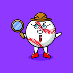 Cute cartoon character Baseball ball detective is searching with magnifying glass and cute style design for t-shirt, sticker, logo element