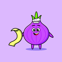 Cute cartoon onion chef character with menu in hand cute modern style design for t-shirt, sticker, logo elements