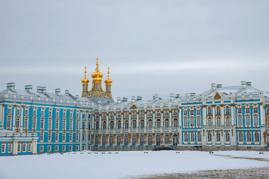 Domes of the Church of the Resurrection and a fragment of the Catherine Palace in Tsarskoye Selo