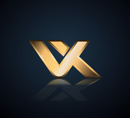 Modern Initial logo 2 letters Gold simple in Dark Background with Shadow Reflection VX