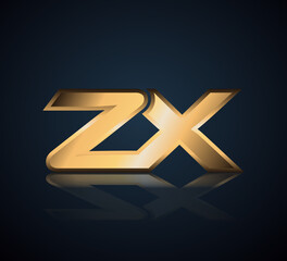Modern Initial logo 2 letters Gold simple in Dark Background with Shadow Reflection ZX