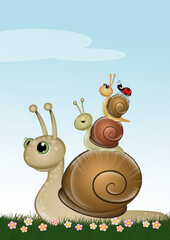funny illustration of cartoon snails