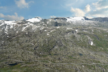 Mountain road in Norway, Dalsnibba show covered mountain landscape view