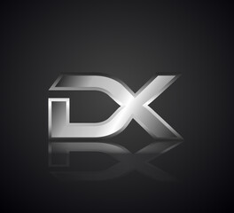 Obraz premium Modern Initial logo 2 letters Silver Metal Chrome simple in Dark Background with Shadow Reflection DX