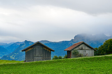 Fototapeta na wymiar barn in the mountains of Liechtenstein