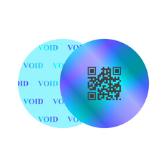 Holographic sticker with backing and QR code. Protection against forgery of documents. When peeled off, it leaves an inscription - VOID. Vector illustration isolated on white background.