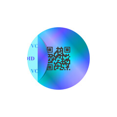 Holographic sticker with backing and QR code. Protection against forgery of documents. When peeled off, it leaves an inscription - VOID. Vector over white background.