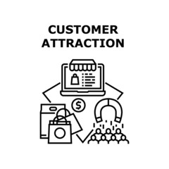 Customer Attraction Vector Icon Concept. Online Store Client Retention And Customer Attraction, Internet Shop Website For Choosing And Buying Goods. Purchasing Products Black Illustration
