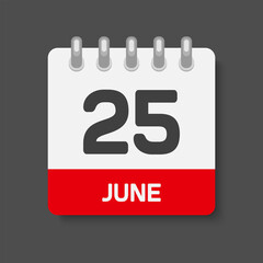 Icon day date 25 June, template calendar page