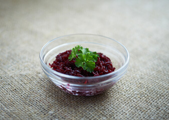 Salad of shredded cooked beets 
