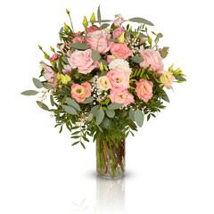 bouquet of flowers in a glass vase  isolated on white background with clipping path