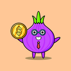 Onion successful businessman holding gold coin cartoon vector image