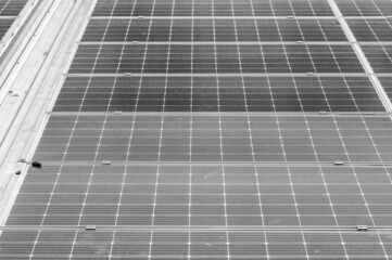 Lots of solar panels roof shape. Solar energy Change to electric power for use in buildings or factories. Technology for the future protect the environment.