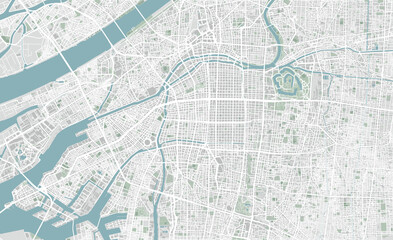 Naklejka premium Detailed map of Osaka, Japan