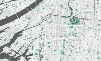 Obraz premium Detailed map of Osaka, Japan