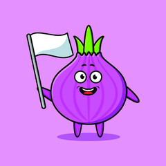Cute cartoon Onion mascot character with white flag in modern design 