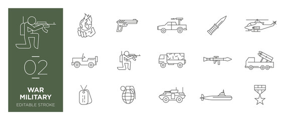 Set of war military line icons