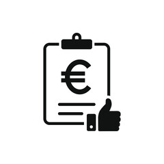 Euro money checklist with a thumbs up. Good financial report, tax form, income statement icon concept isolated on white background. Vector illustration