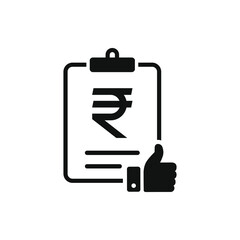 Rupee money checklist with a thumbs up. Good financial report, tax form, income statement icon concept isolated on white background. Vector illustration
