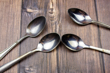 Spoons. Tea dessert spoons. Silver spoons. Old tablespoons.