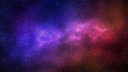 Night starry sky and bright blue red galaxy, horizontal background
