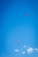 paragliding flight in the mountains. Le Grand-Bornand, France