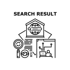Search Result Vector Icon Concept. Search Result In Internet Online And On Computer, Informative Website For Search Information And Problem Solution. Researching Answer Black Illustration