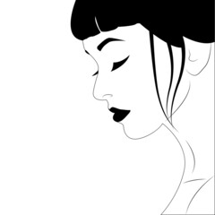 Black and white portrait of a girl. Vector face of a girl. Portrait of a girl in profile