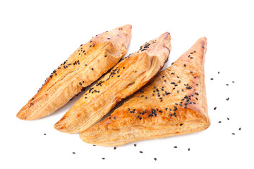 Tasty Uzbek samsa on white background