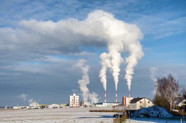 smoke from the chimney  power plant   
cooling towers